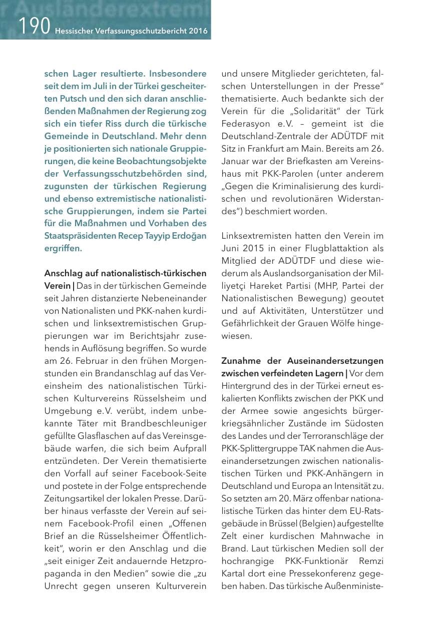 Seite 190 des Verfassungsschutzbericht 2016 Hessen