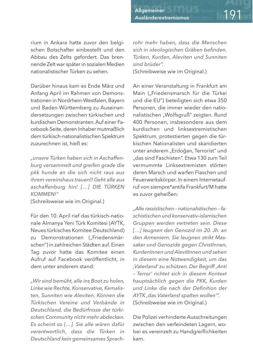 Seite 191 des Verfassungsschutzbericht 2016 Hessen