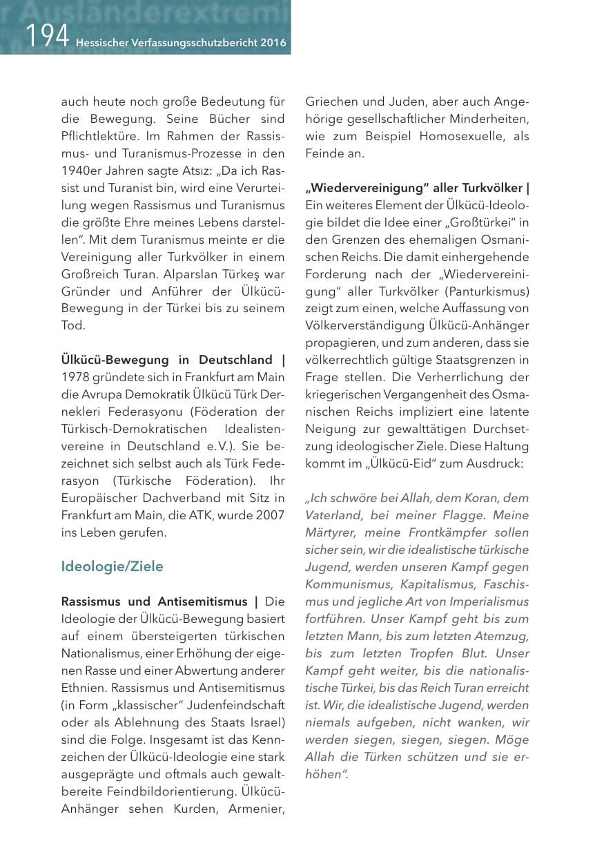 Seite 194 des Verfassungsschutzbericht 2016 Hessen