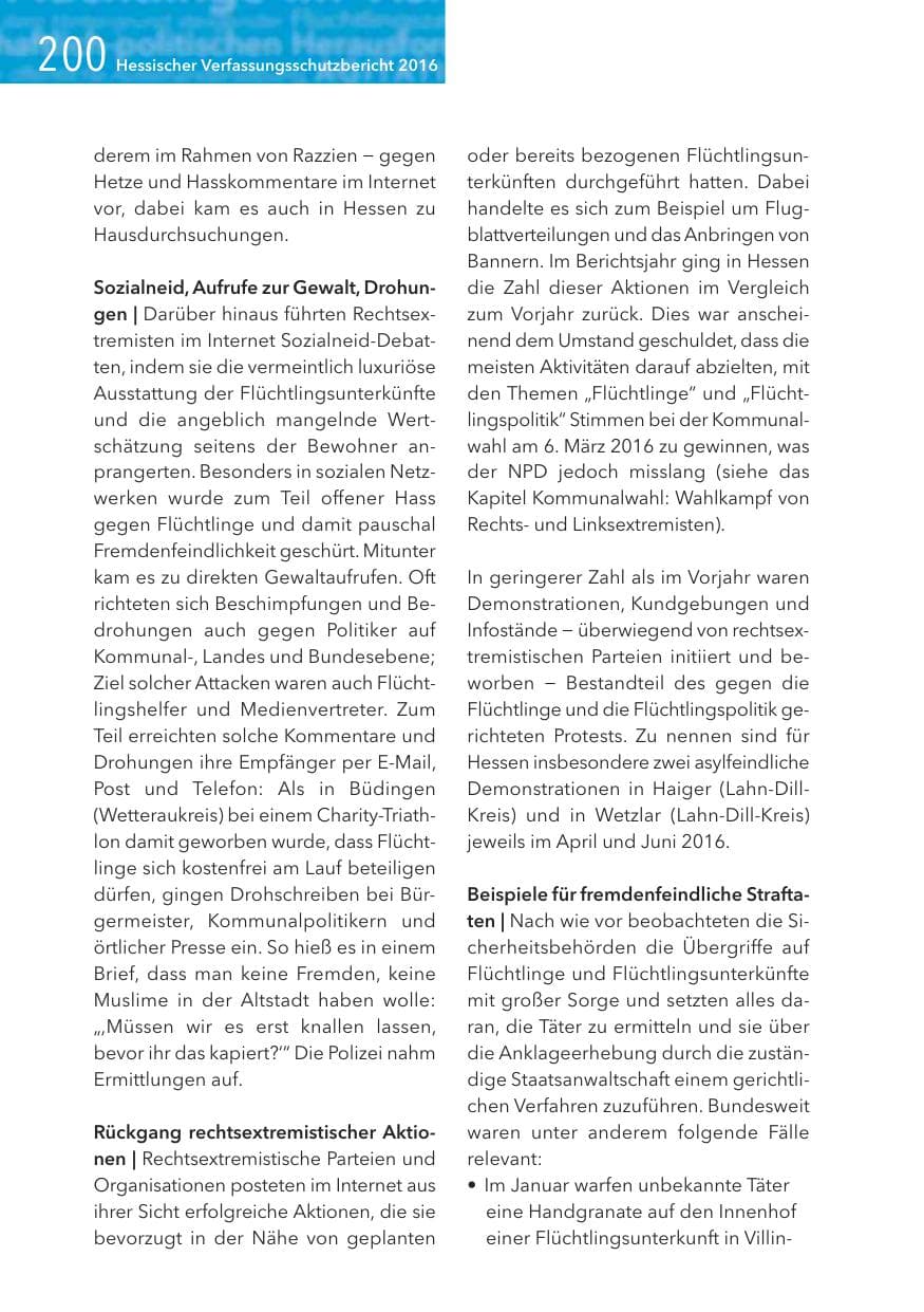 Seite 200 des Verfassungsschutzbericht 2016 Hessen