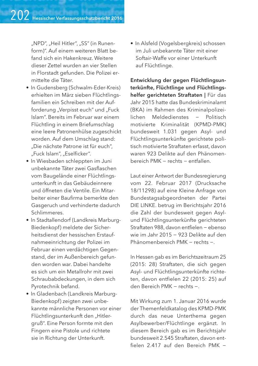 Seite 202 des Verfassungsschutzbericht 2016 Hessen