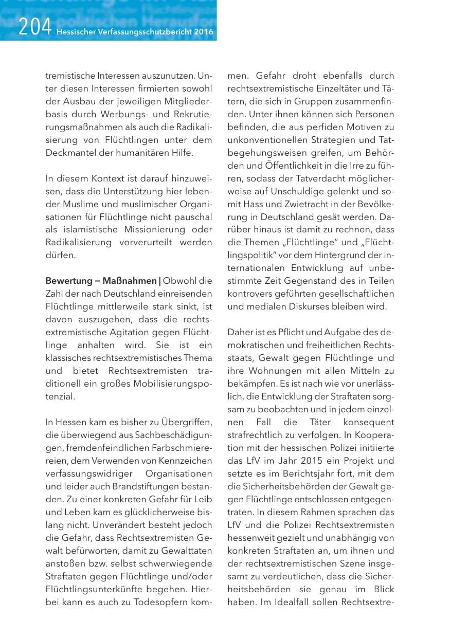 Seite 204 des Verfassungsschutzbericht 2016 Hessen