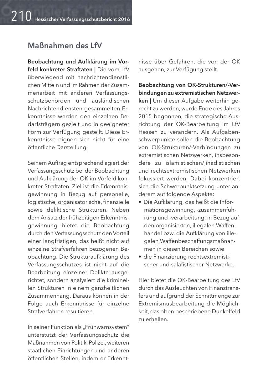 Seite 210 des Verfassungsschutzbericht 2016 Hessen