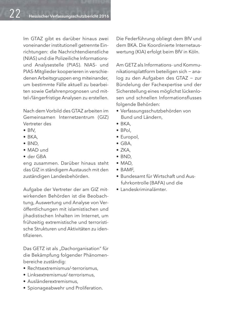 Seite 22 des Verfassungsschutzbericht 2016 Hessen