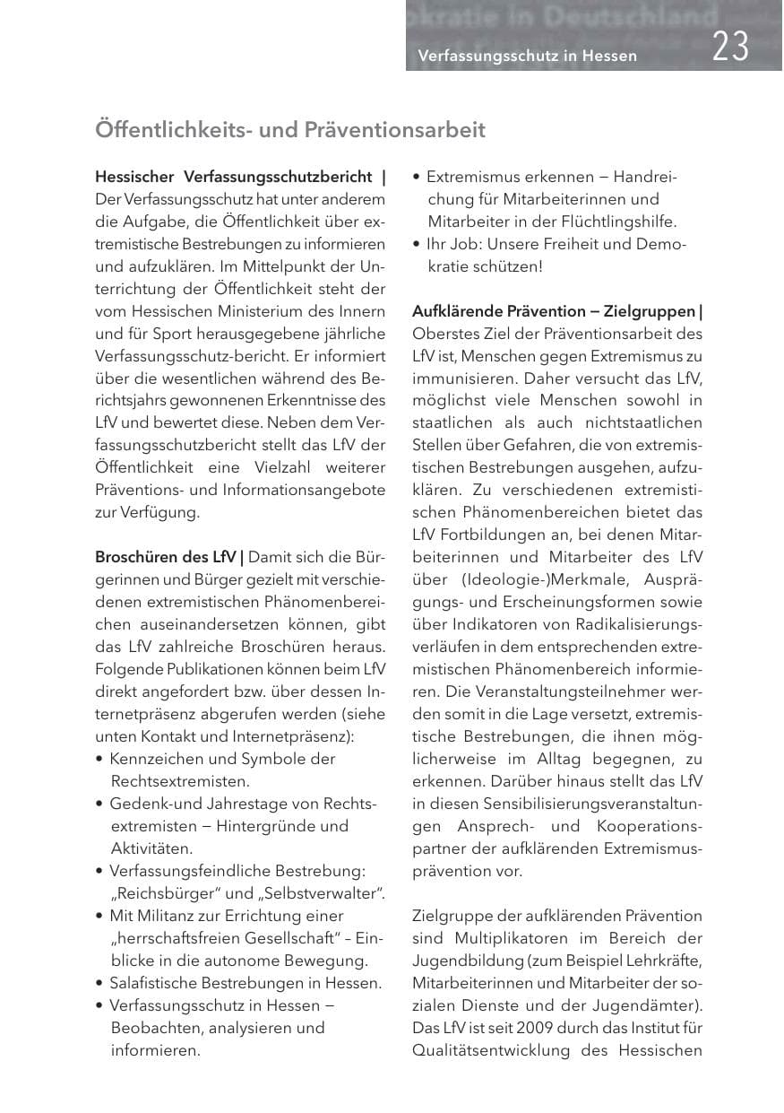 Seite 23 des Verfassungsschutzbericht 2016 Hessen