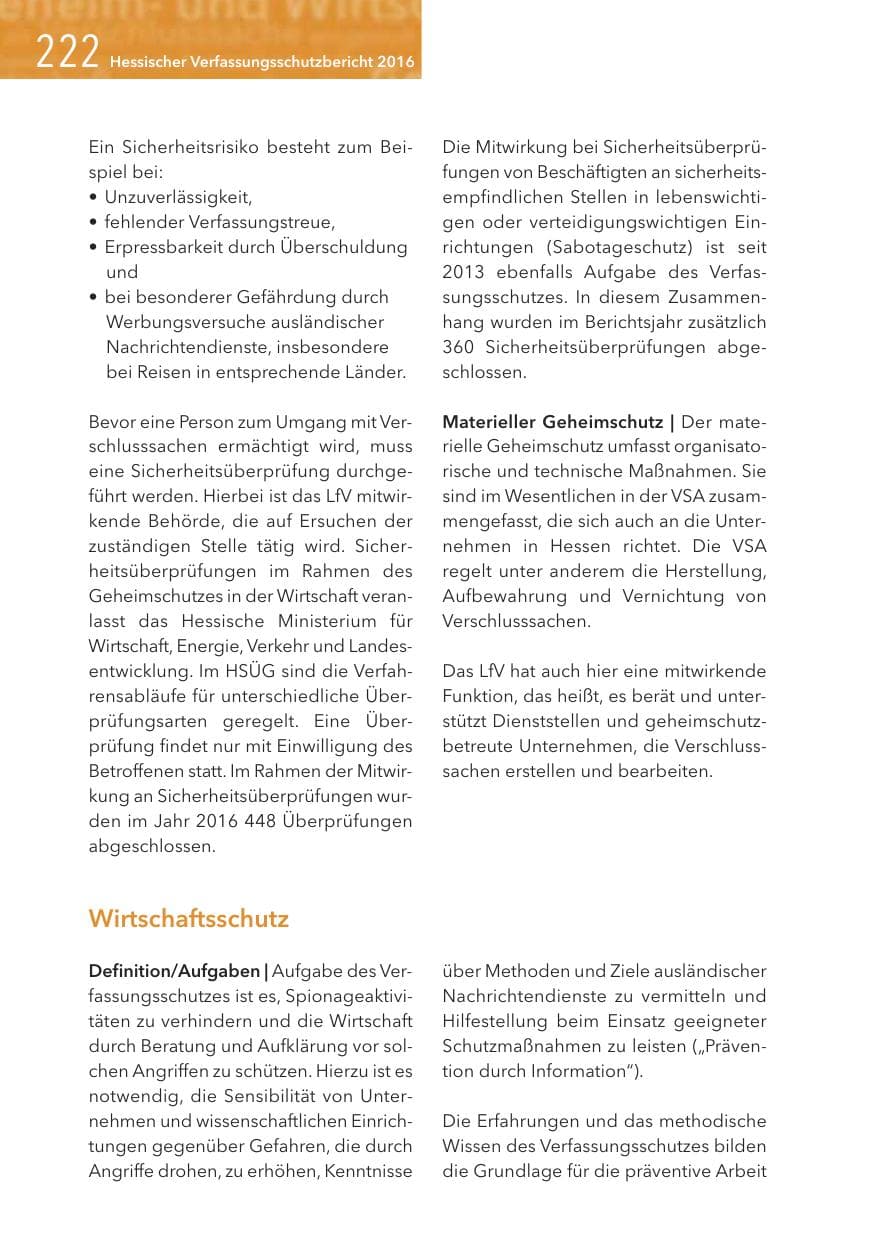 Seite 222 des Verfassungsschutzbericht 2016 Hessen