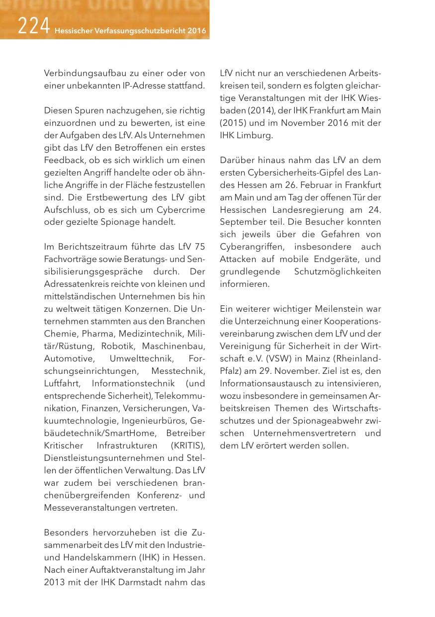Seite 224 des Verfassungsschutzbericht 2016 Hessen