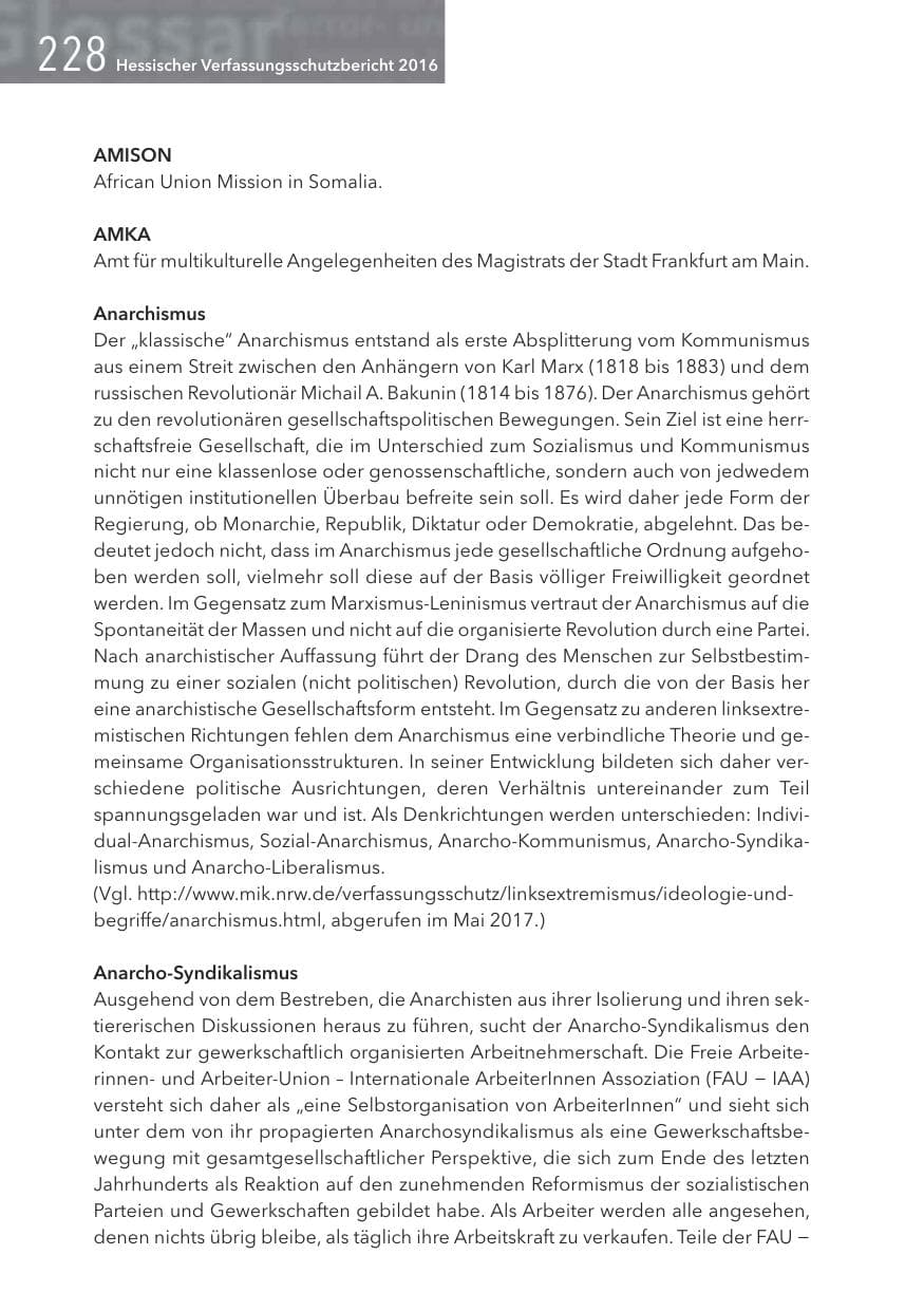 Seite 228 des Verfassungsschutzbericht 2016 Hessen