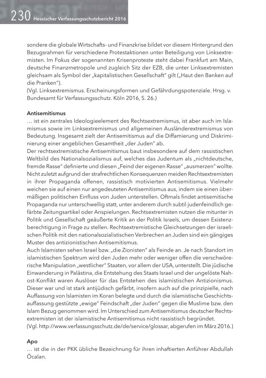 Seite 230 des Verfassungsschutzbericht 2016 Hessen