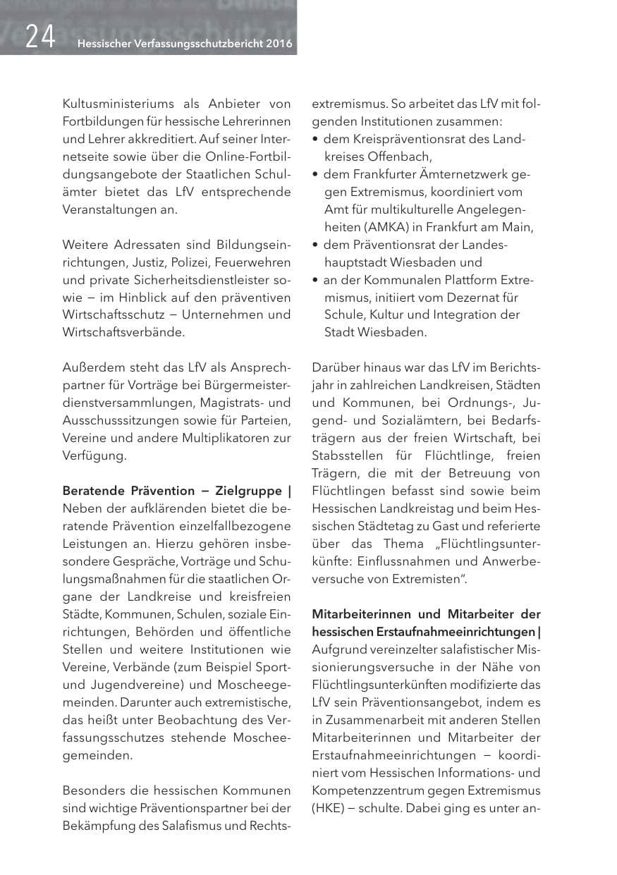 Seite 24 des Verfassungsschutzbericht 2016 Hessen