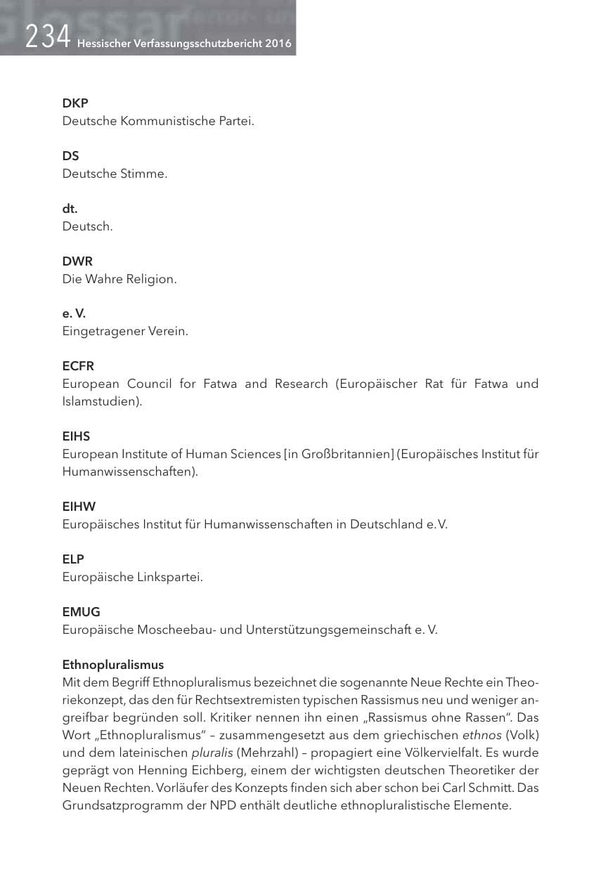 Seite 234 des Verfassungsschutzbericht 2016 Hessen