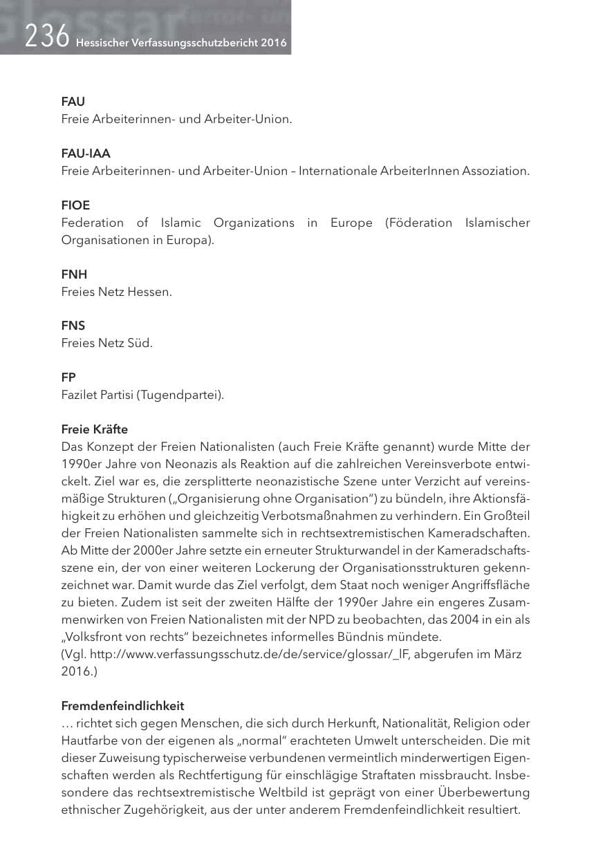 Seite 236 des Verfassungsschutzbericht 2016 Hessen