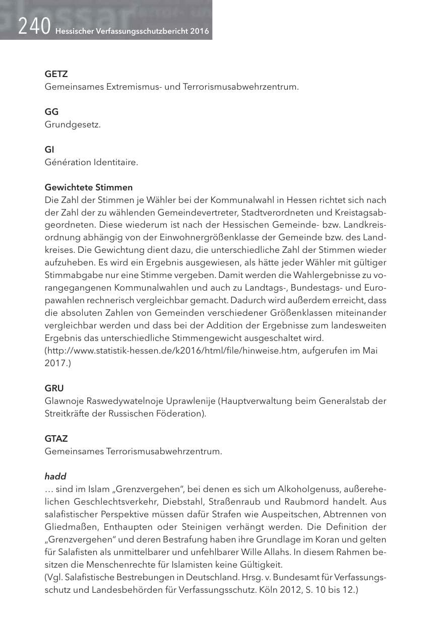 Seite 240 des Verfassungsschutzbericht 2016 Hessen
