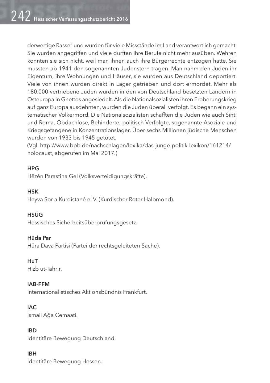 Seite 242 des Verfassungsschutzbericht 2016 Hessen