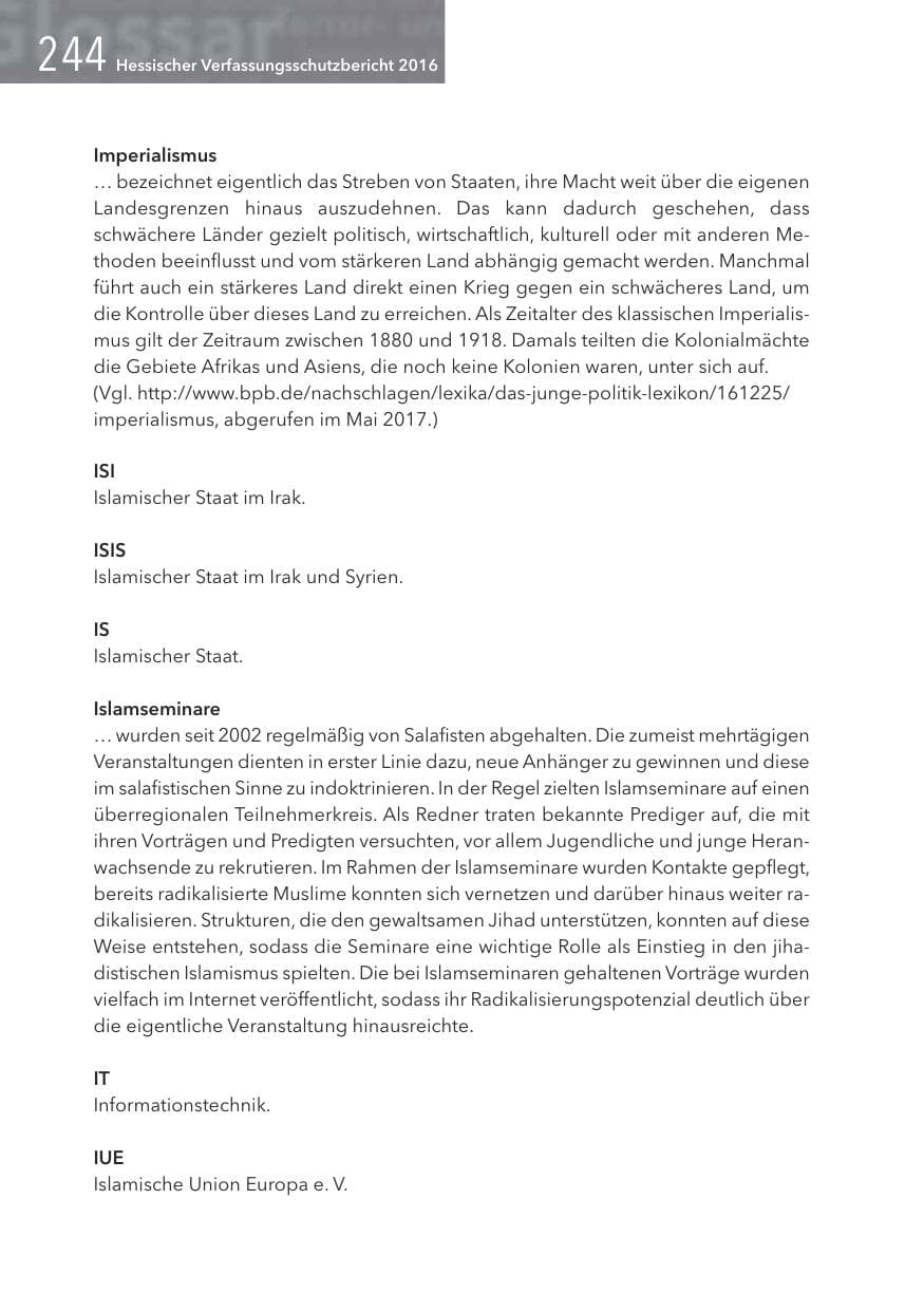 Seite 244 des Verfassungsschutzbericht 2016 Hessen