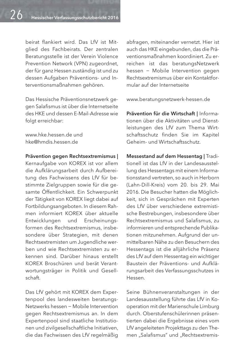 Seite 26 des Verfassungsschutzbericht 2016 Hessen