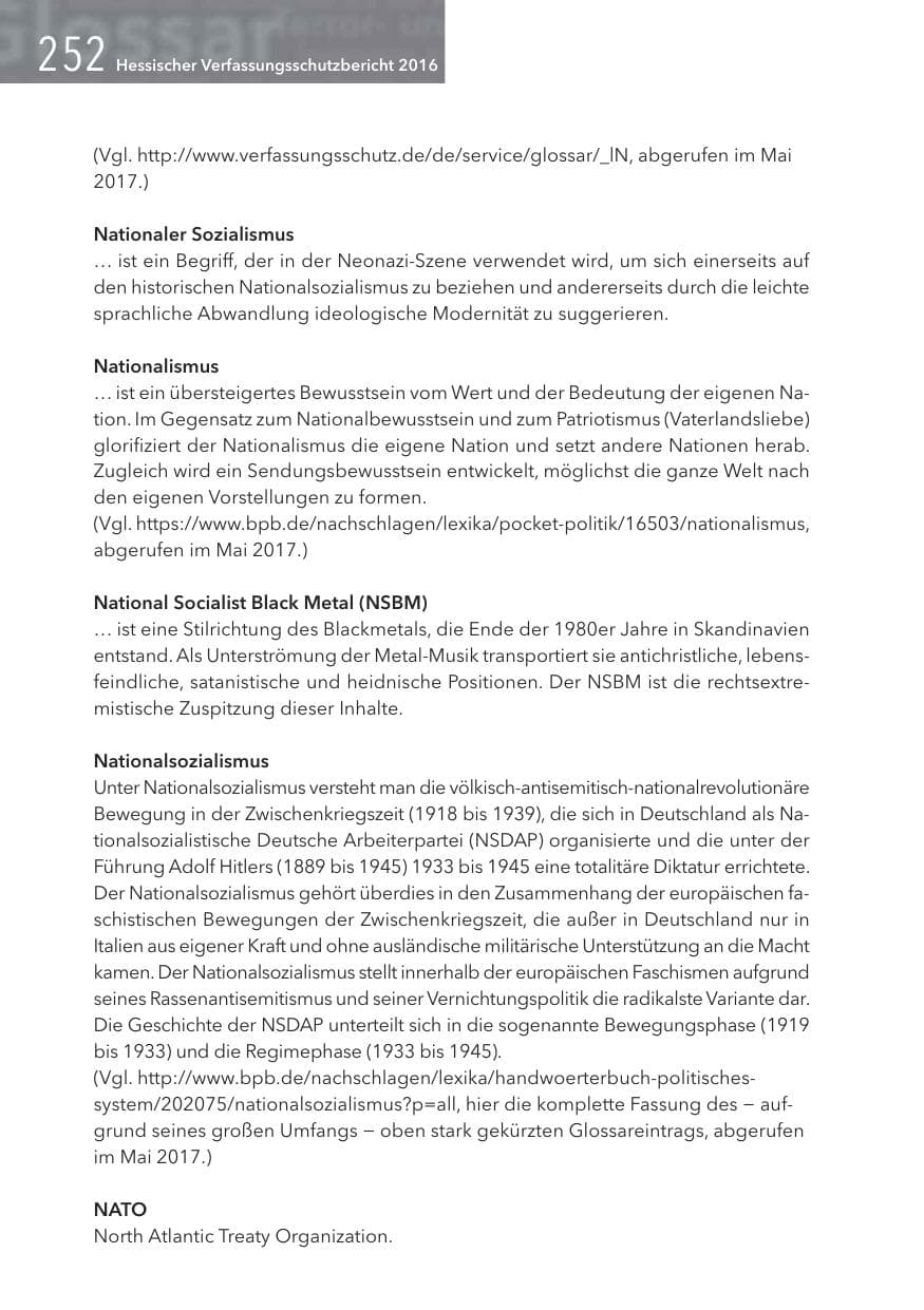 Seite 252 des Verfassungsschutzbericht 2016 Hessen
