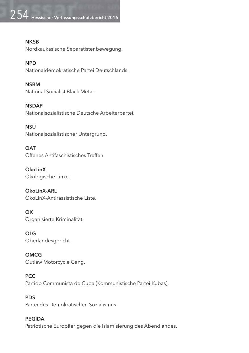 Seite 254 des Verfassungsschutzbericht 2016 Hessen