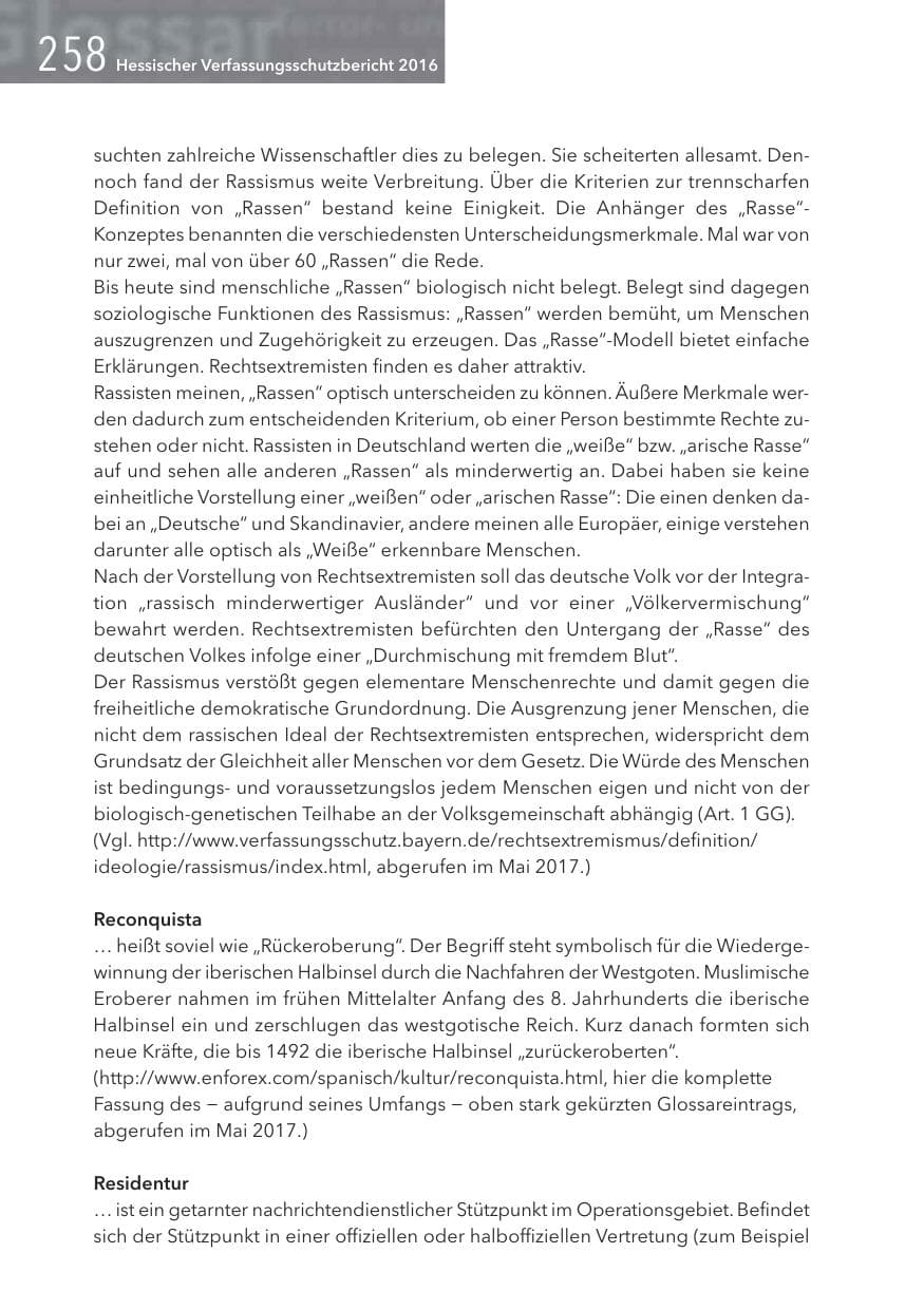Seite 258 des Verfassungsschutzbericht 2016 Hessen