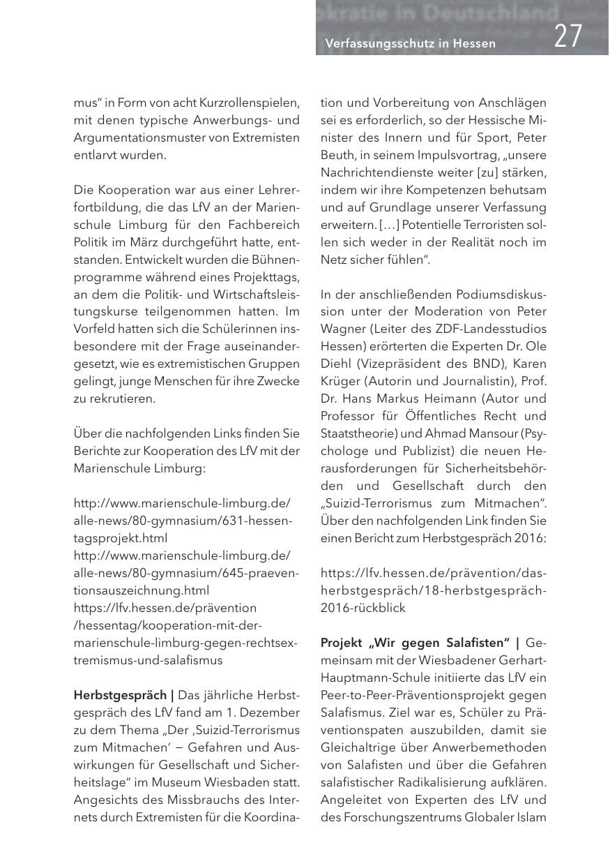 Seite 27 des Verfassungsschutzbericht 2016 Hessen