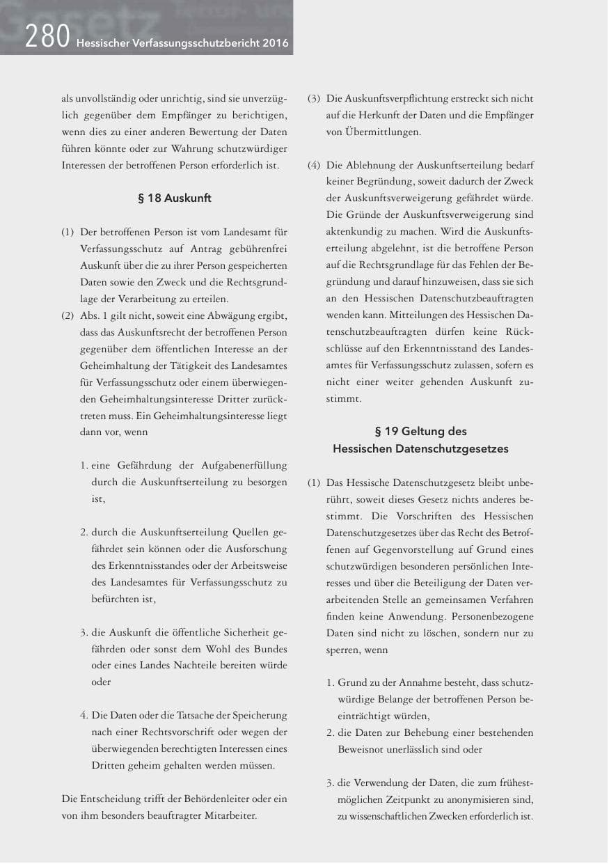 Seite 280 des Verfassungsschutzbericht 2016 Hessen