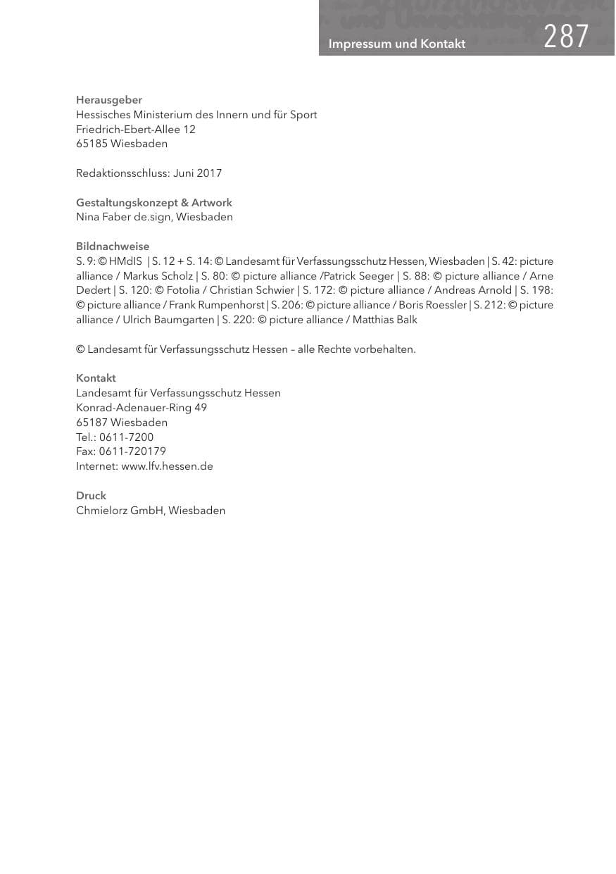 Seite 287 des Verfassungsschutzbericht 2016 Hessen