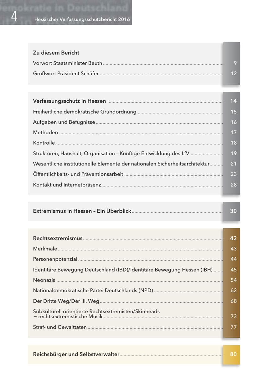 Seite 4 des Verfassungsschutzbericht 2016 Hessen