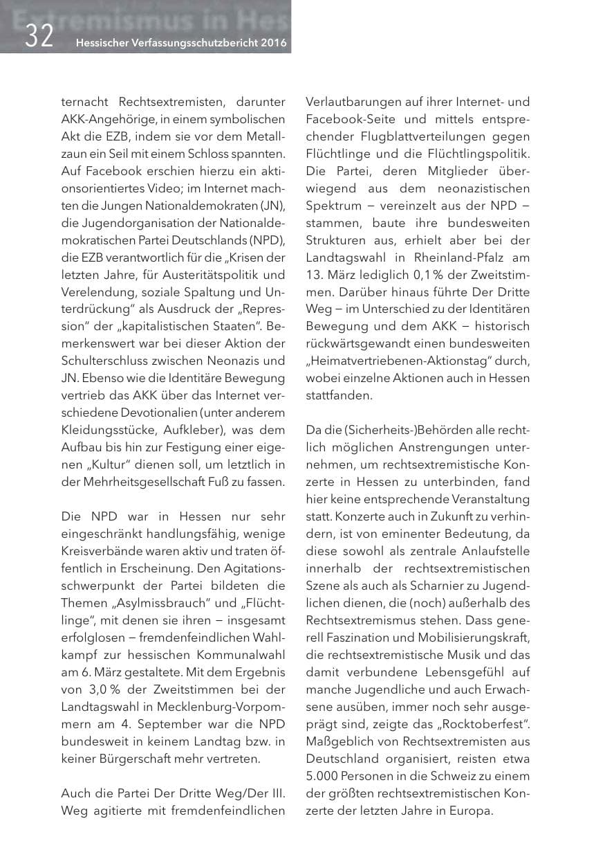 Seite 32 des Verfassungsschutzbericht 2016 Hessen