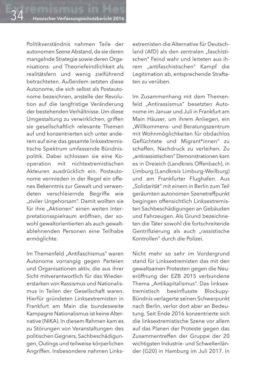 Seite 34 des Verfassungsschutzbericht 2016 Hessen