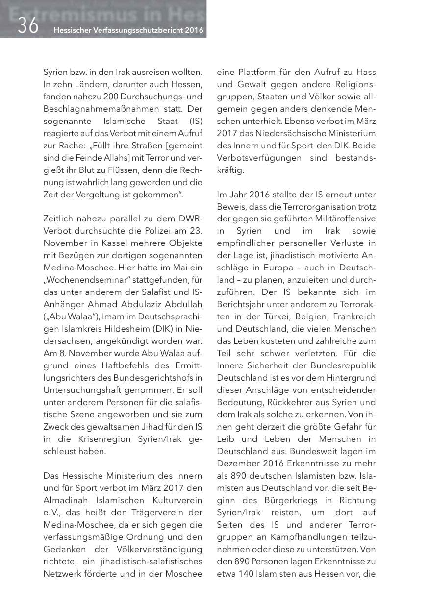 Seite 36 des Verfassungsschutzbericht 2016 Hessen