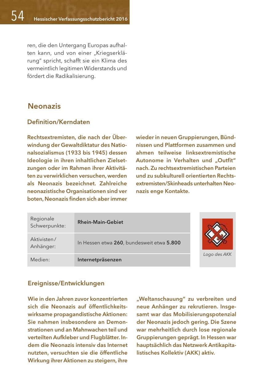 Seite 54 des Verfassungsschutzbericht 2016 Hessen