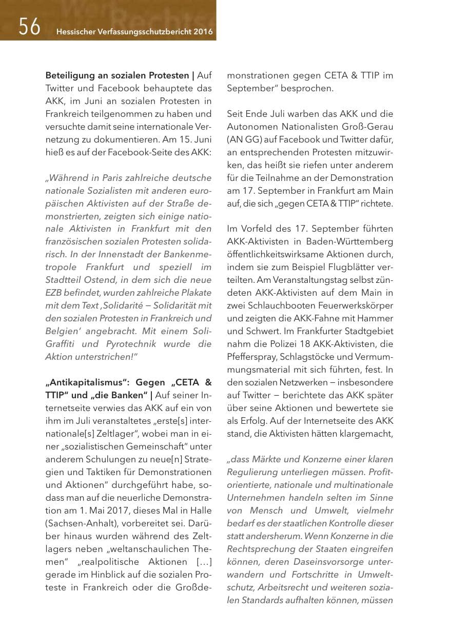 Seite 56 des Verfassungsschutzbericht 2016 Hessen