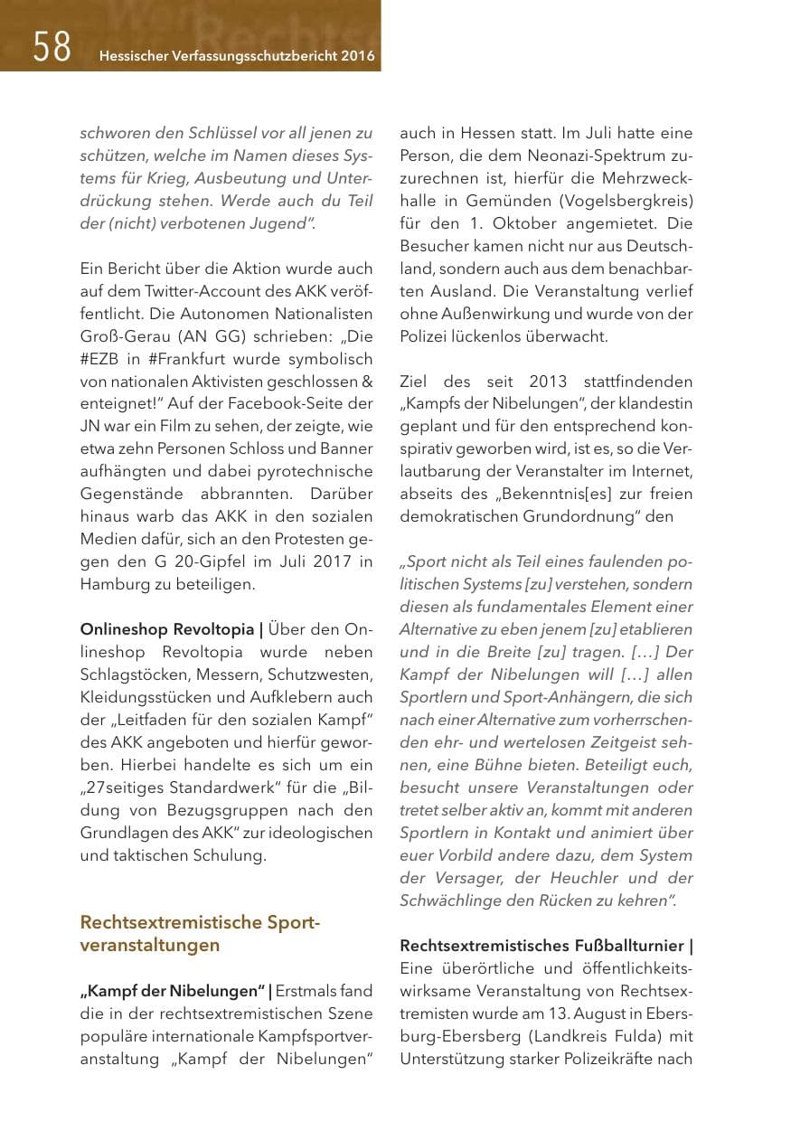 Seite 58 des Verfassungsschutzbericht 2016 Hessen