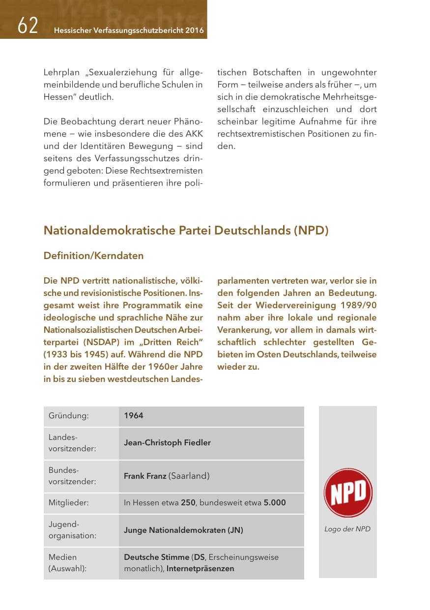 Seite 62 des Verfassungsschutzbericht 2016 Hessen