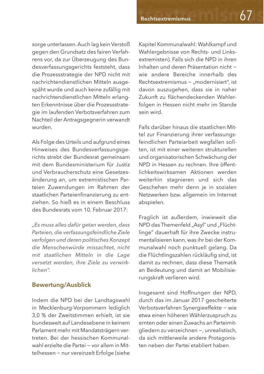 Seite 67 des Verfassungsschutzbericht 2016 Hessen