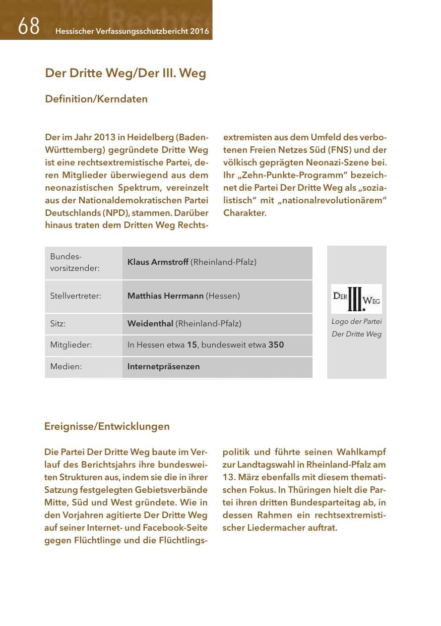 Seite 68 des Verfassungsschutzbericht 2016 Hessen