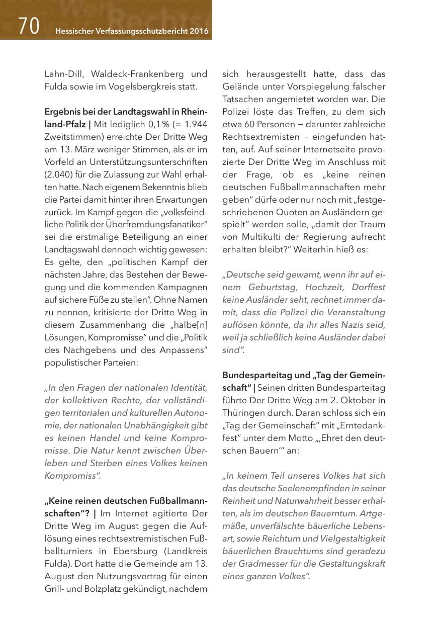Seite 70 des Verfassungsschutzbericht 2016 Hessen