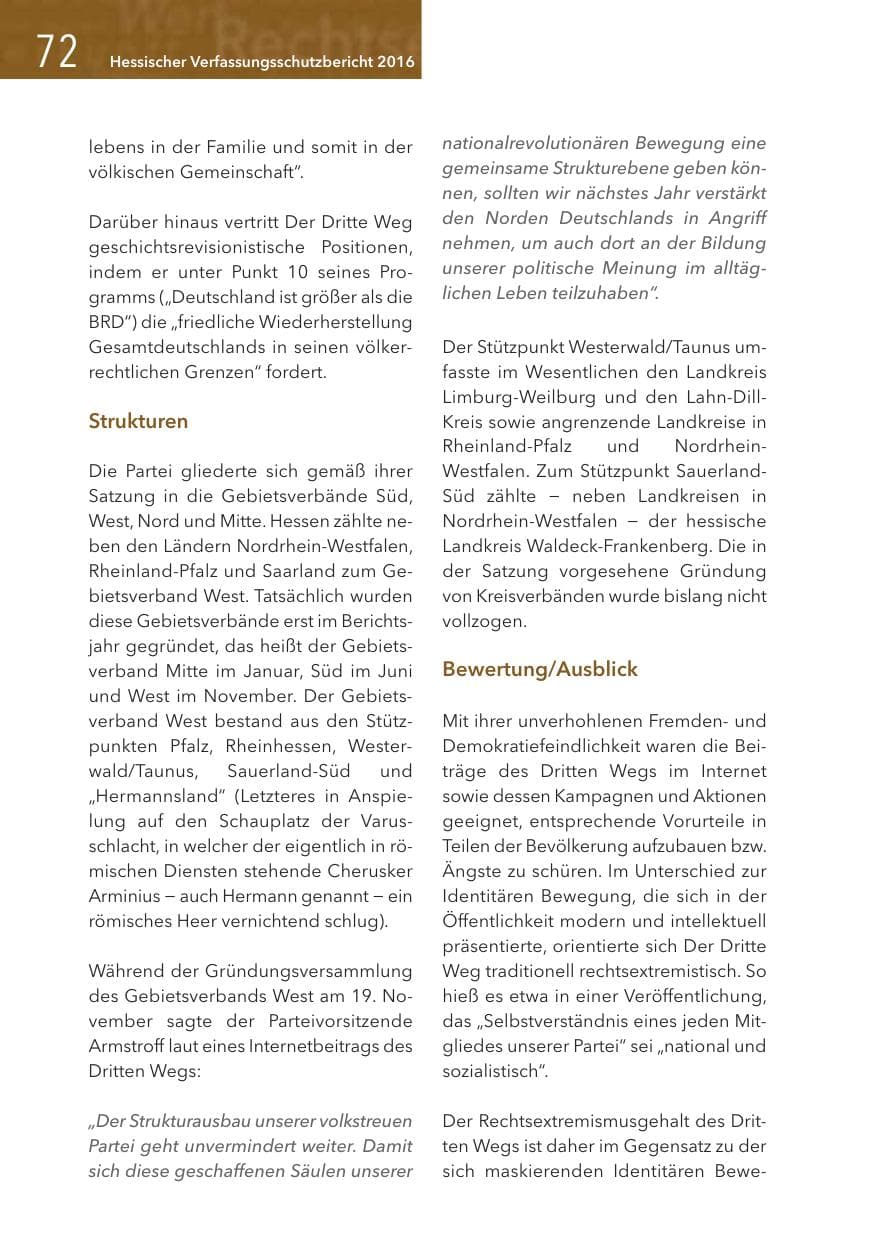 Seite 72 des Verfassungsschutzbericht 2016 Hessen