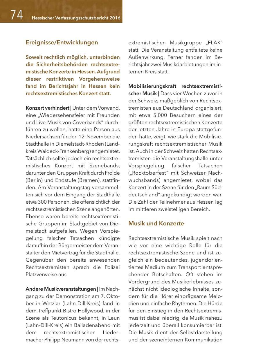 Seite 74 des Verfassungsschutzbericht 2016 Hessen
