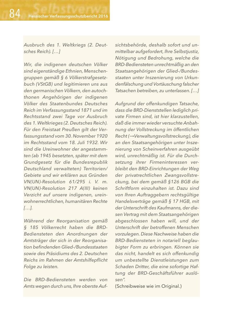 Seite 84 des Verfassungsschutzbericht 2016 Hessen
