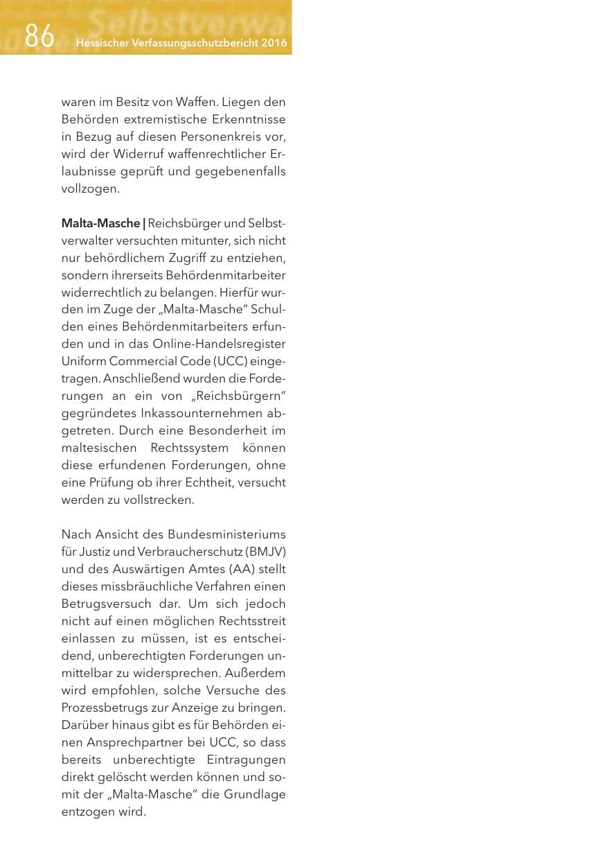 Seite 86 des Verfassungsschutzbericht 2016 Hessen