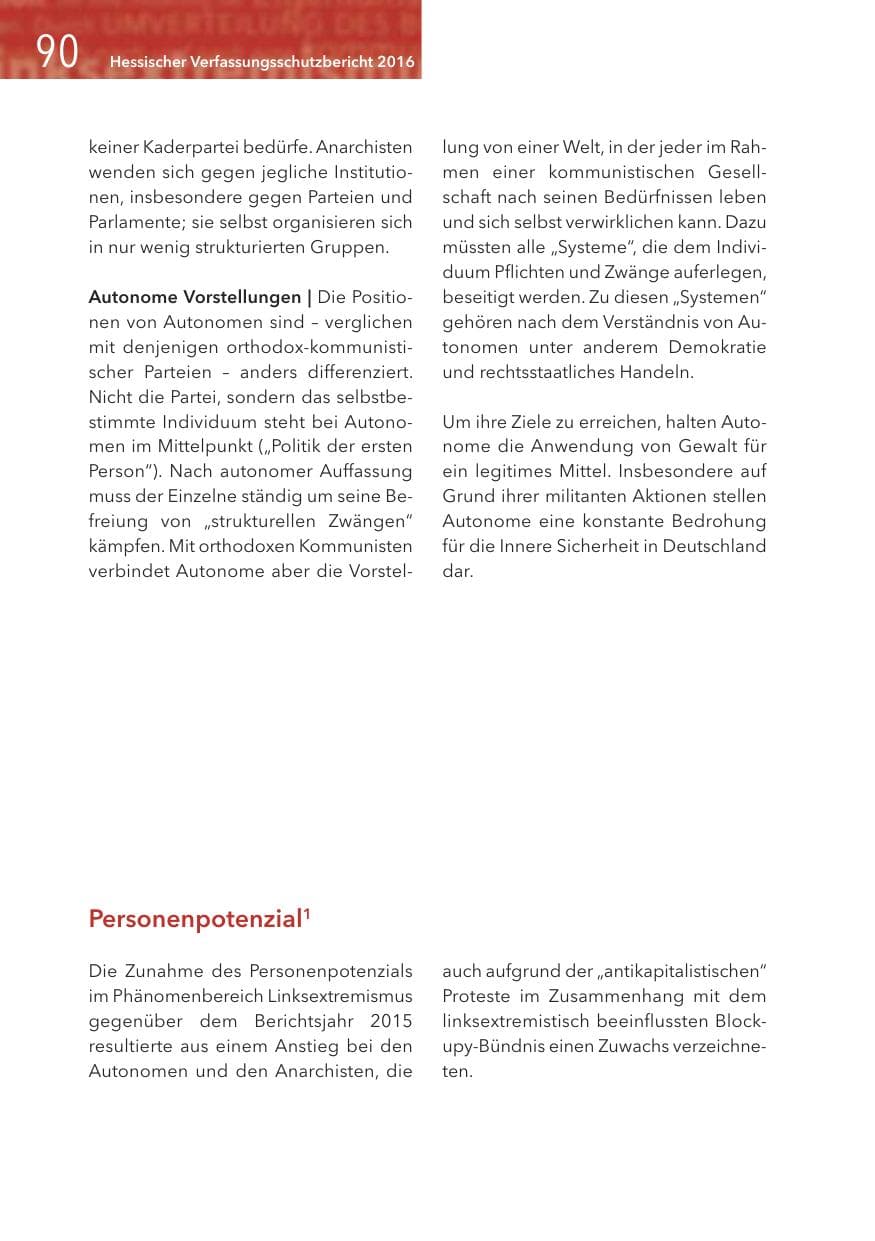 Seite 90 des Verfassungsschutzbericht 2016 Hessen
