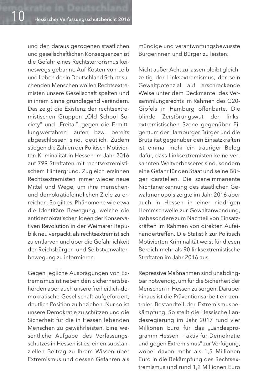 Seite 10 des Verfassungsschutzbericht 2016 Hessen