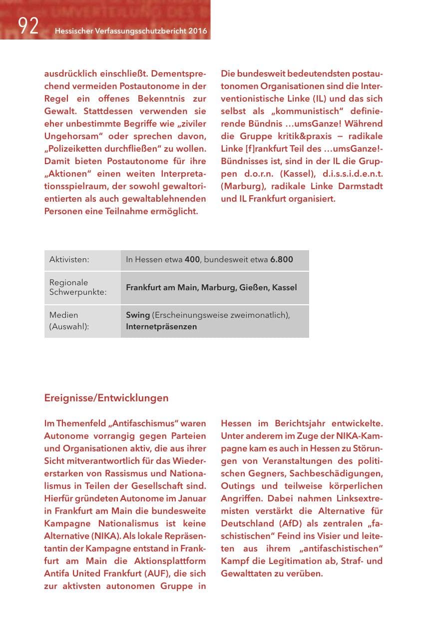 Seite 92 des Verfassungsschutzbericht 2016 Hessen
