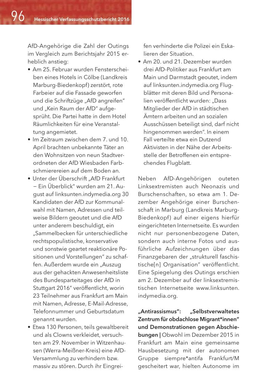 Seite 96 des Verfassungsschutzbericht 2016 Hessen