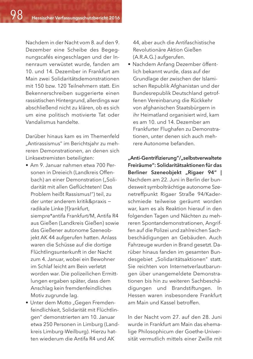 Seite 98 des Verfassungsschutzbericht 2016 Hessen
