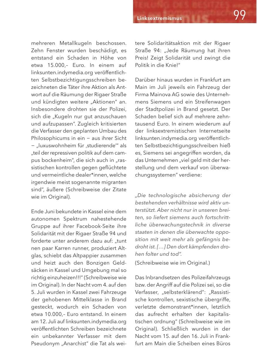 Seite 99 des Verfassungsschutzbericht 2016 Hessen
