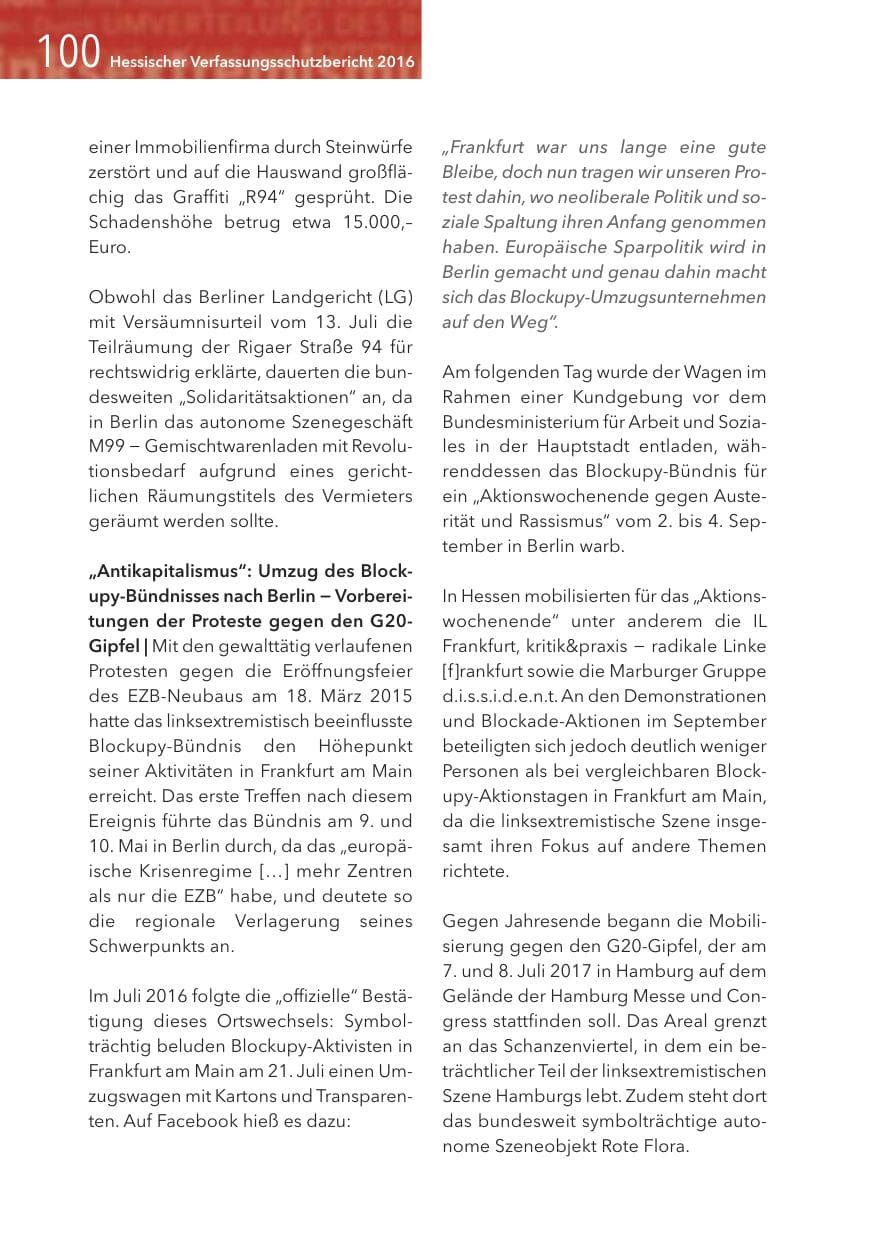 Seite 100 des Verfassungsschutzbericht 2016 Hessen