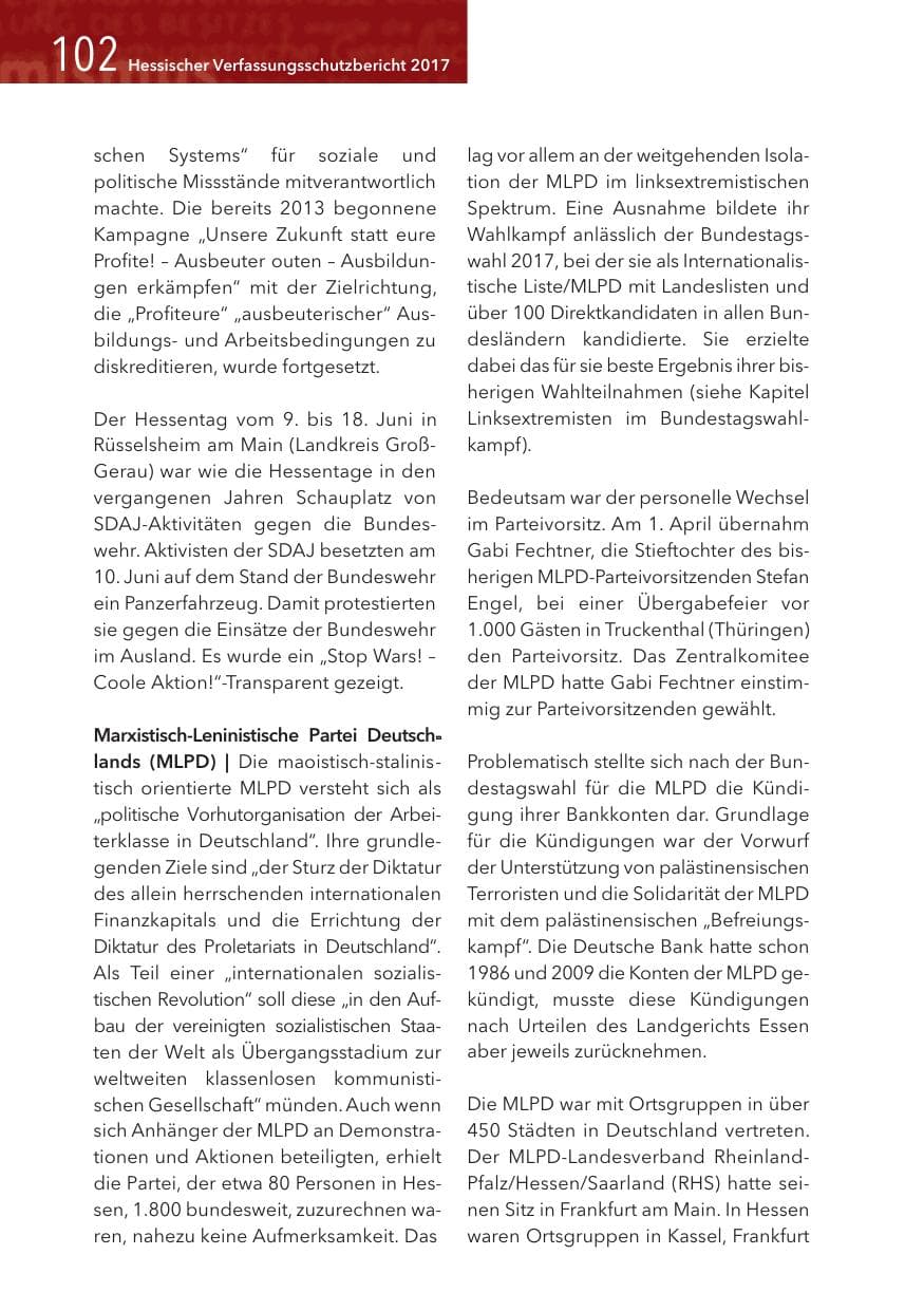 Seite 102 des Verfassungsschutzbericht 2017 Hessen