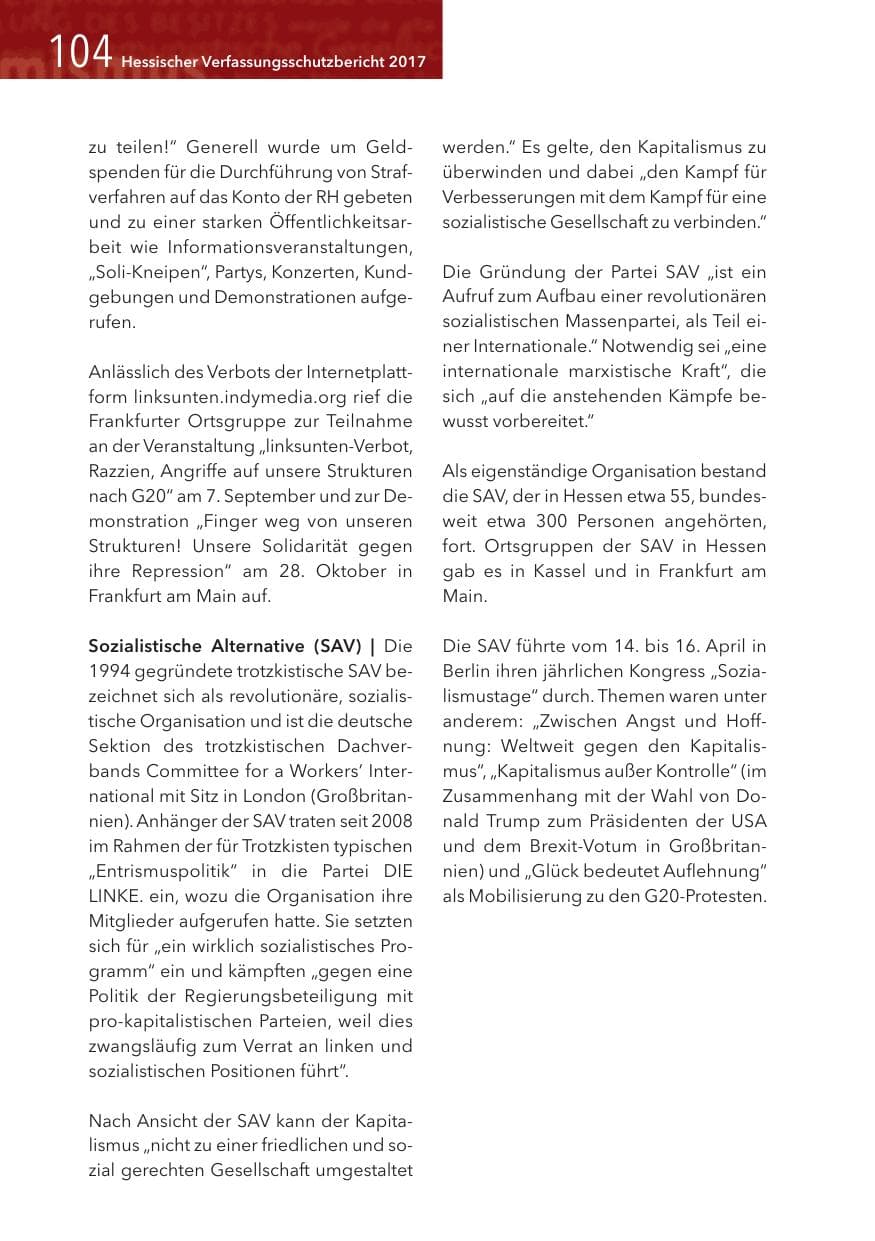 Seite 104 des Verfassungsschutzbericht 2017 Hessen